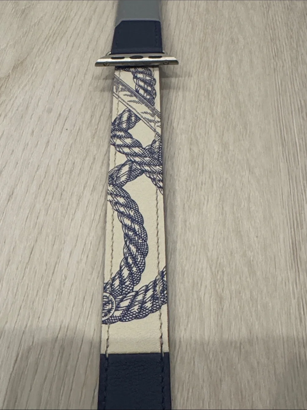 Apple Hermes Double Tour Navy & Cream Patterned Leather Watch Band